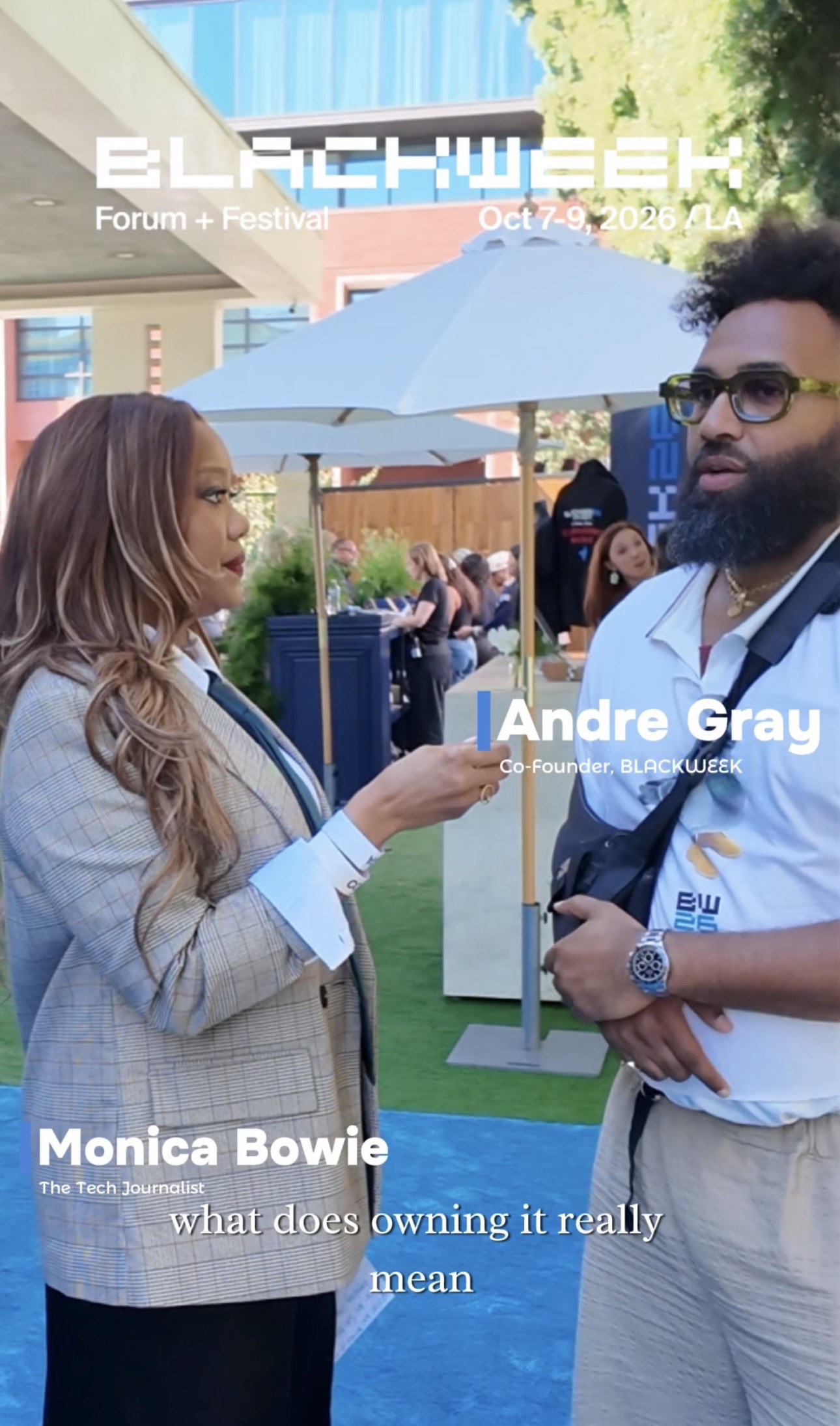 Monica Bowie interviewing BLACKWEEK co-founder Andre Gray in Los Angeles